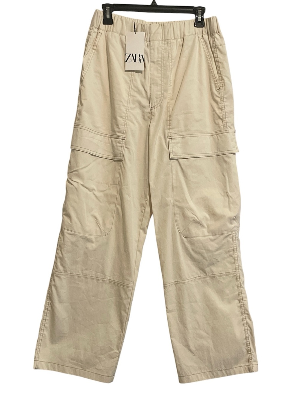 NWT Zara Wide Leg Lightweight High Rise Cargo Pants Ivory Women’s Size Medium